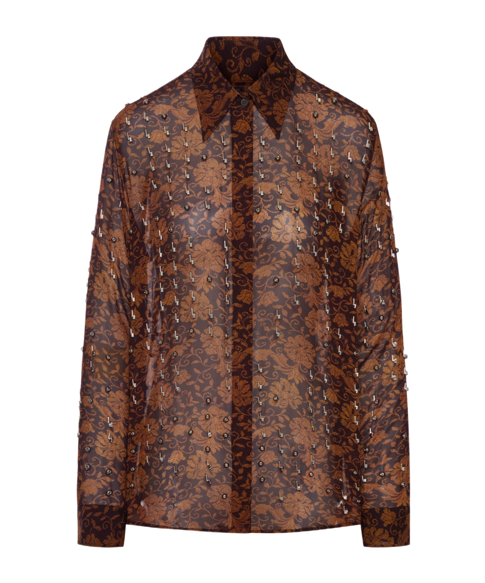 Dries Van Noten Floral Shirt With Studs Applied In Brown