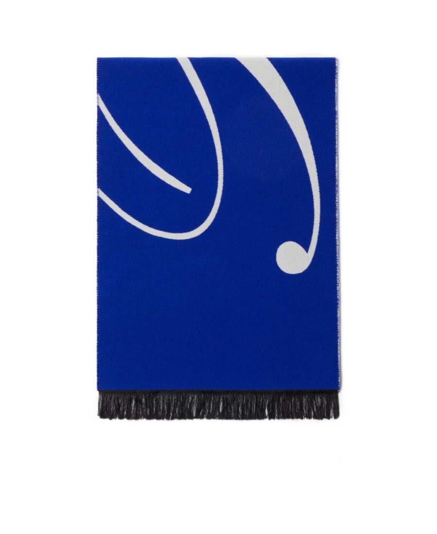 Burberry Logo Intarsia-knit Wool-blend Scarf In Blue