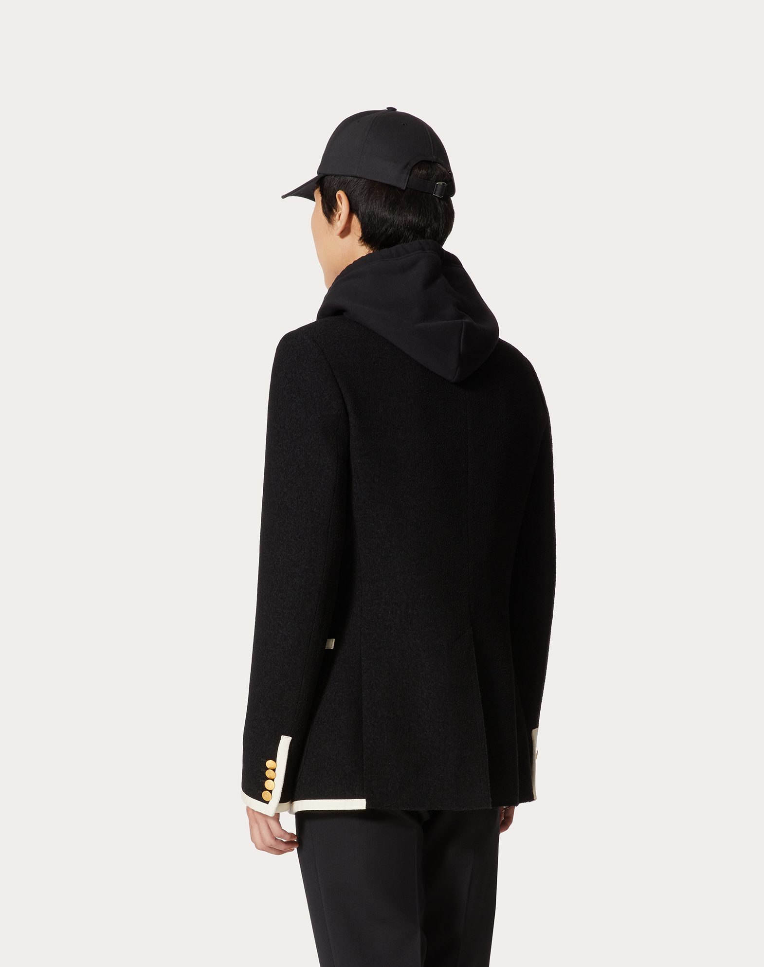 VALENTINO DOUBLE-BREASTED BOUCLÉ WOOL JACKET WITH VLOGO SIGNATURE EMBROIDERY 