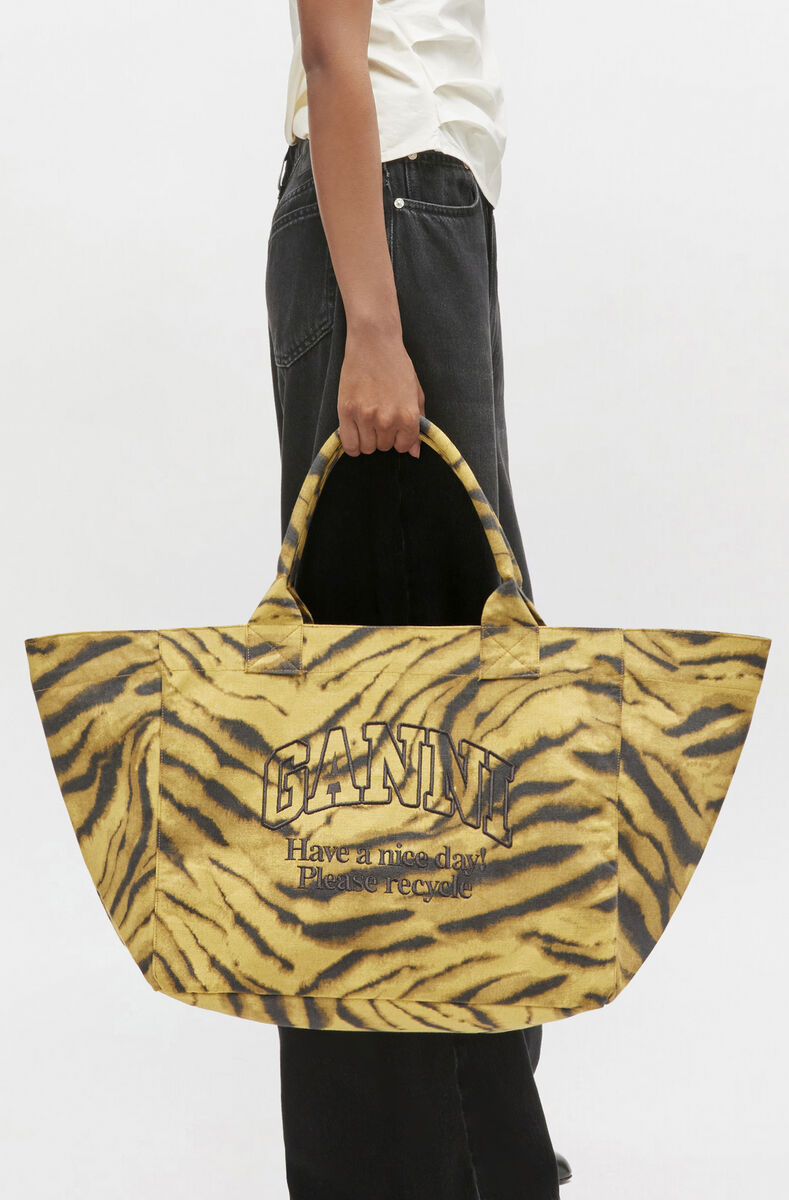 Ganni Recycled Cotton Xxl Tote Bag In Brown