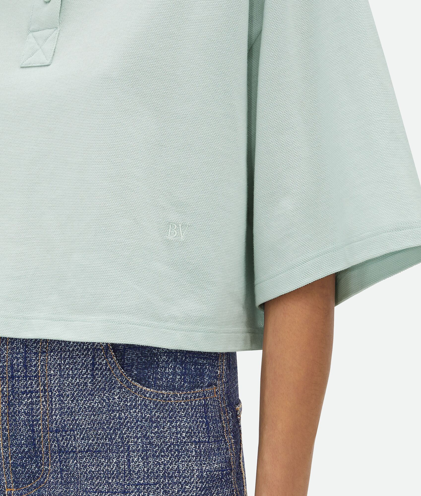 Bottega Veneta Cropped Short-sleeved Polo T-shirt In Green