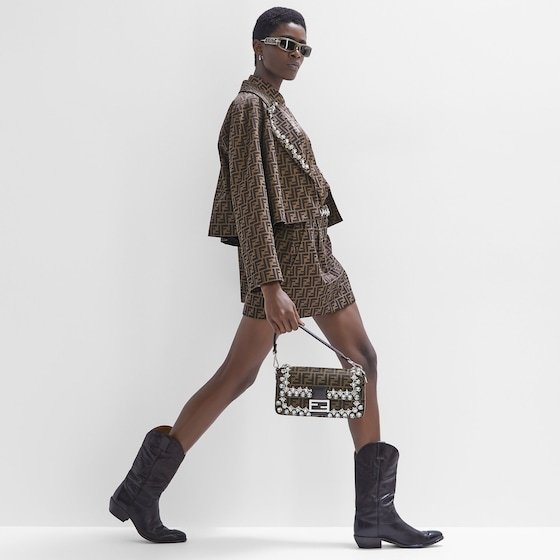 Fendi Silk Shirt With Ff Motif In Brown
