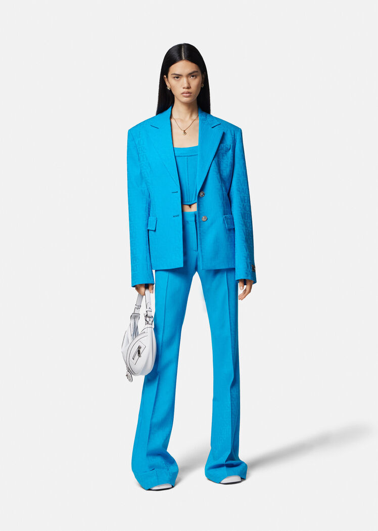 Versace Allover Virgin-wool Jacquard Blazer In Blue