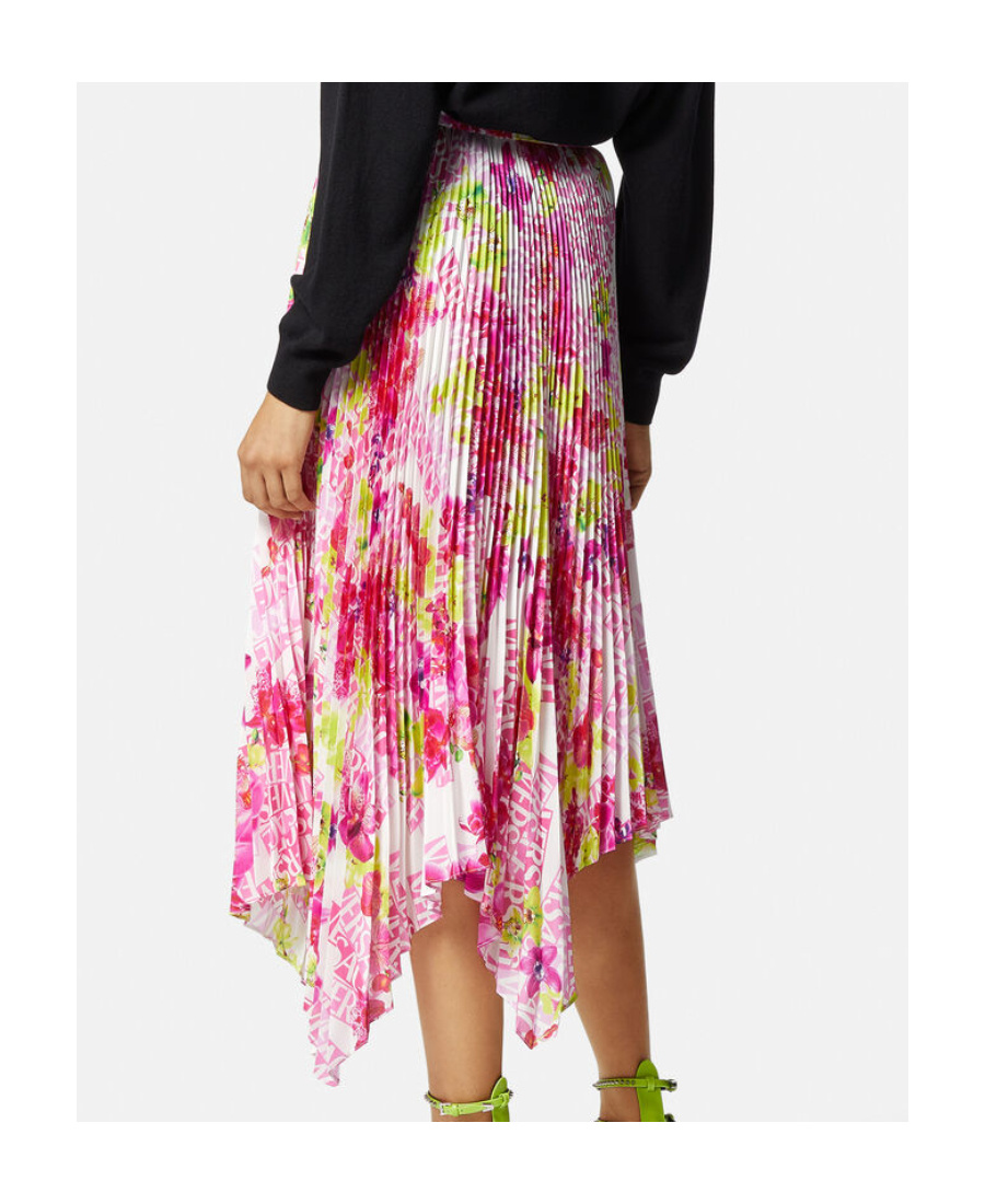 Versace Orchid Print Pleated Crepe Midi Skirt In Pink