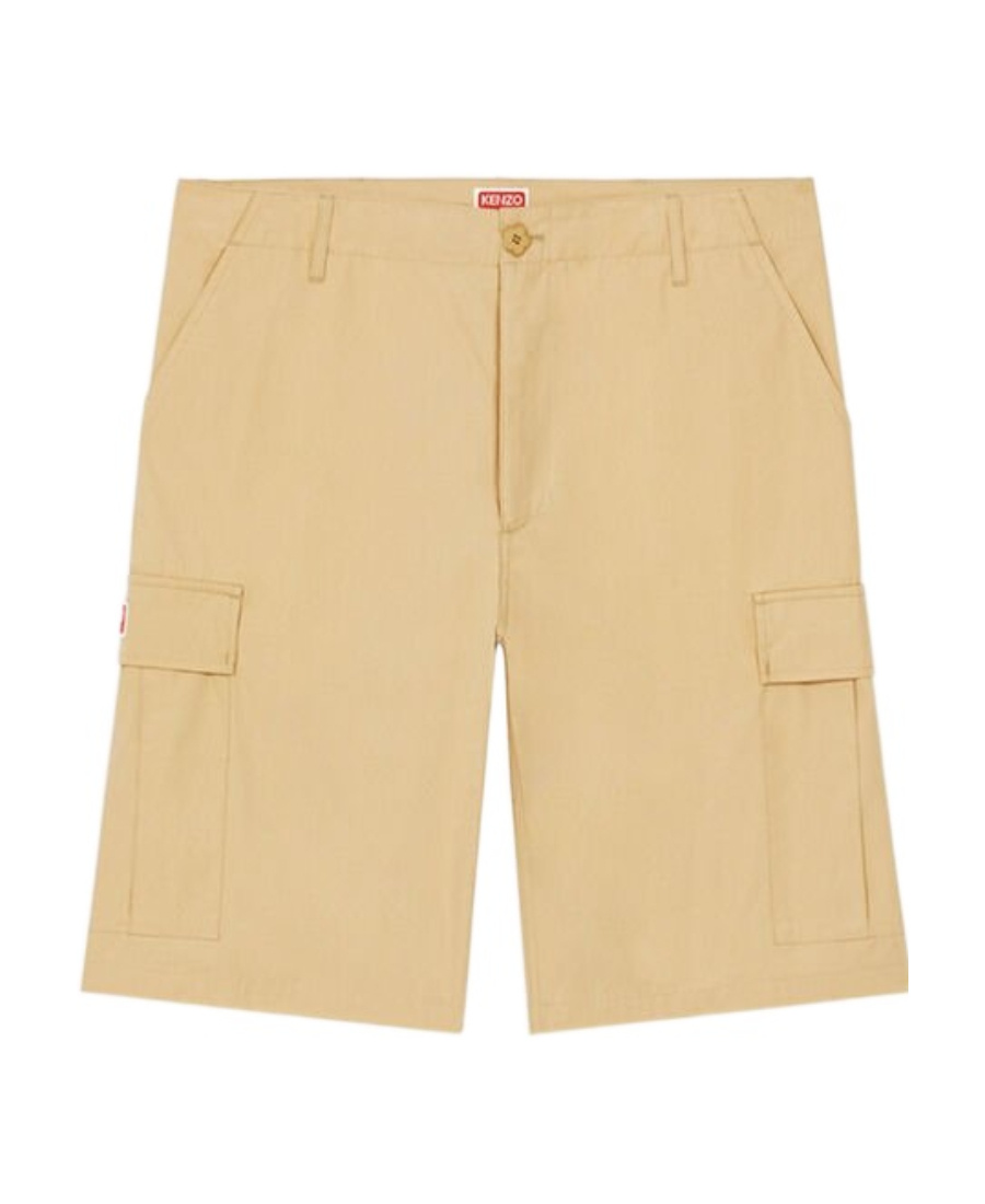 Kenzo Logo-patch Cotton Cargo Shorts In Brown