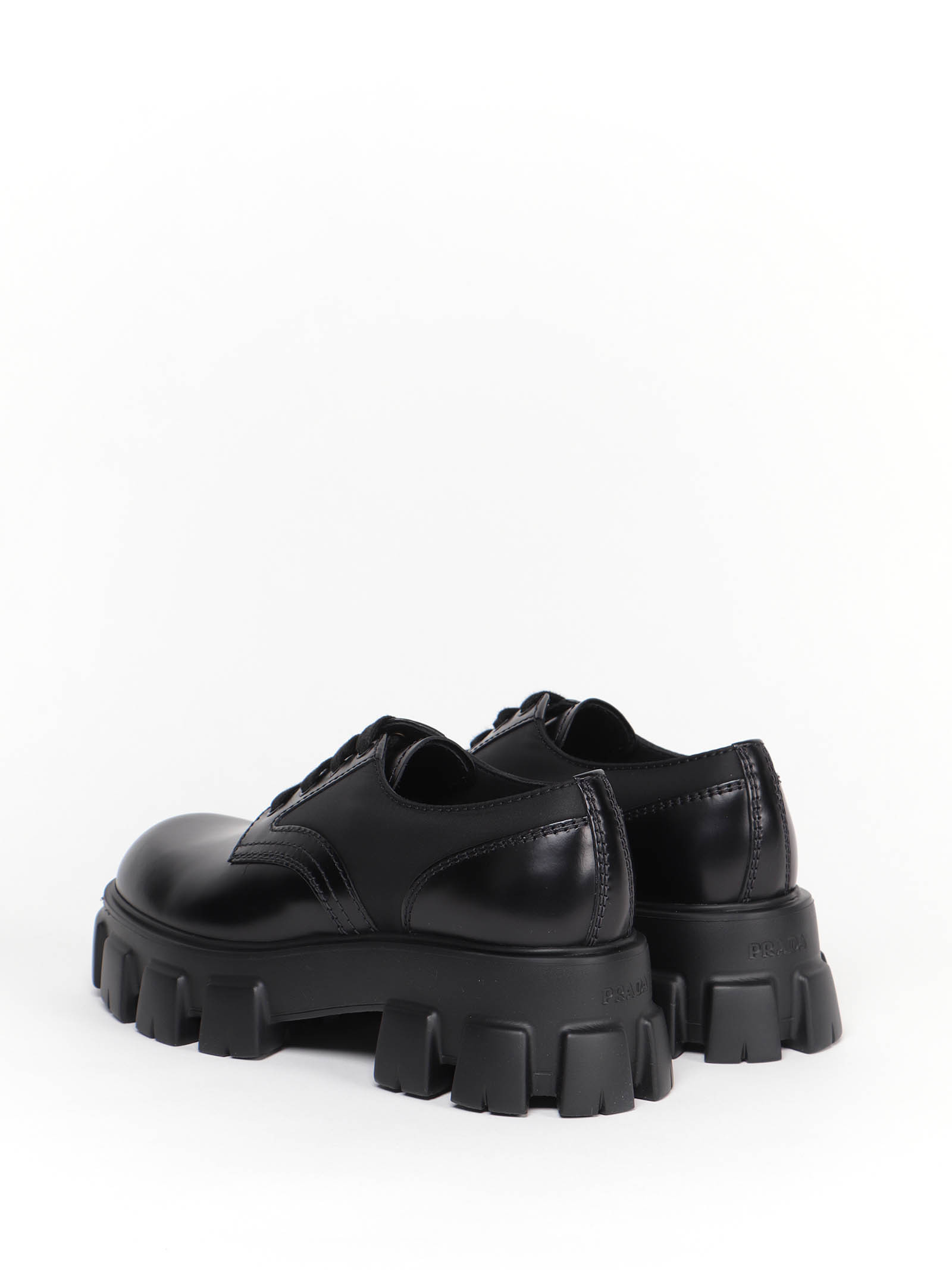 Prada Monolith Brushed Rois Leather And Nylon Lace-up Shoes In Black