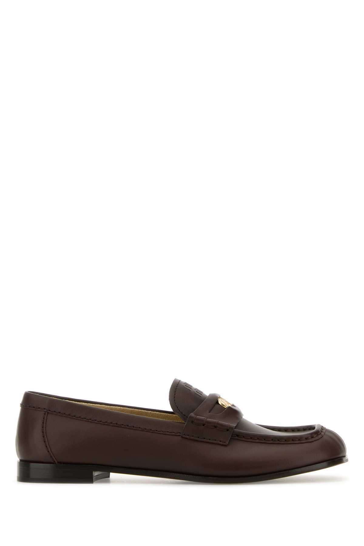 Miu Miu Leather Penny Strap Round Toe Loafers In Black