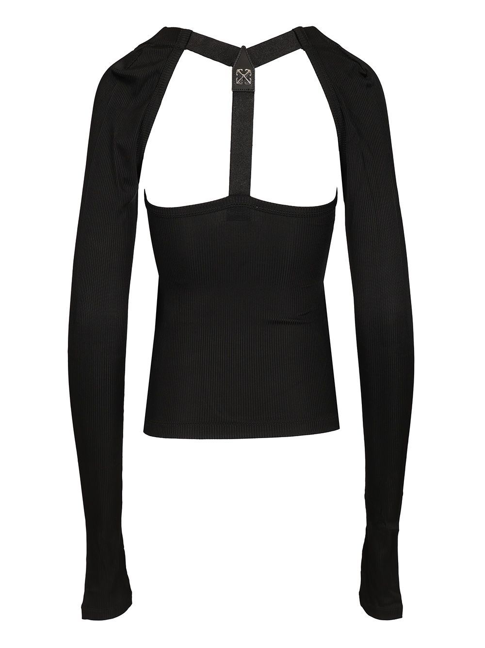 Off-white Black Ribbed Top Tops Black In Black