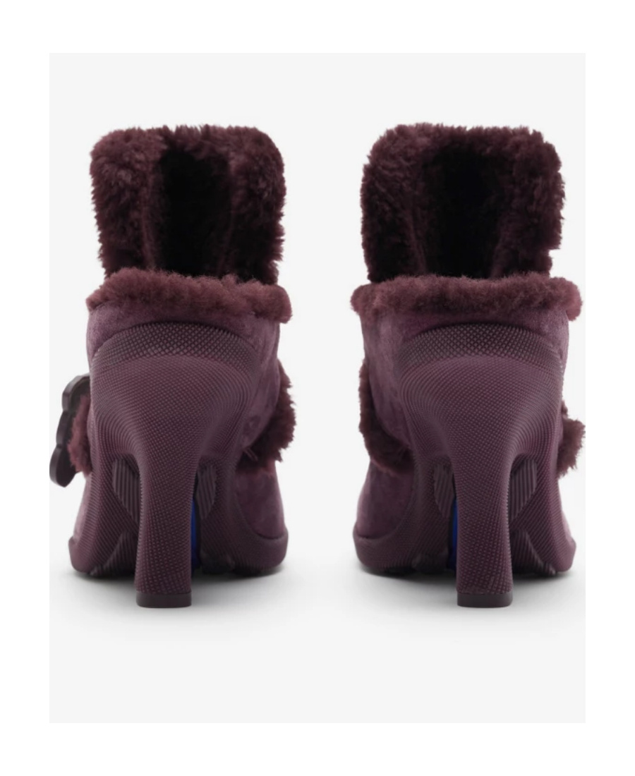 Burberry Shearling-lined Suede Mules In Black