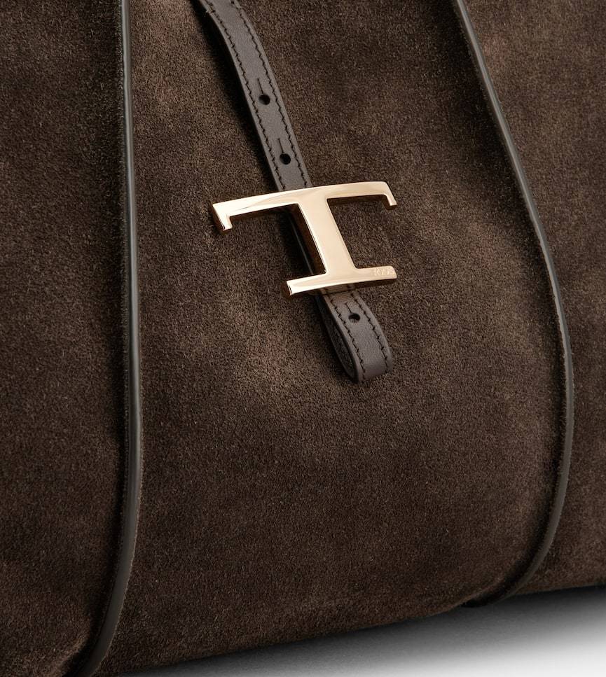 Tod's T Timeless Shopping Bag In Suede Medium In Black