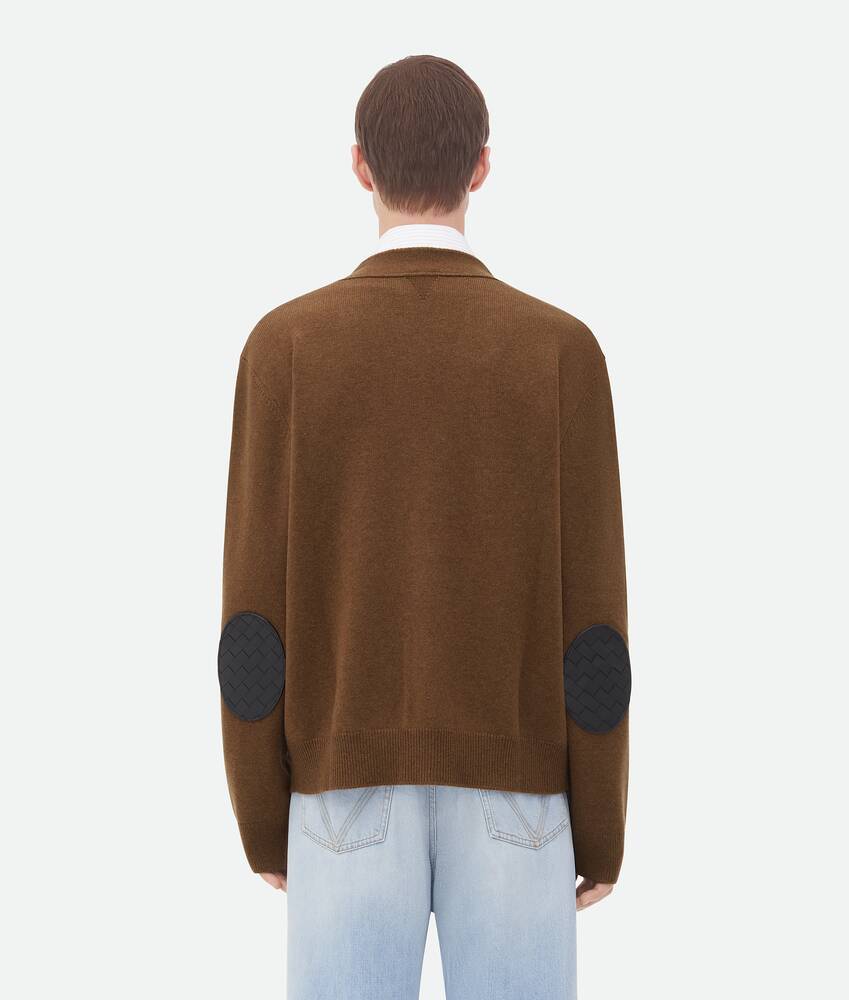 Bottega Veneta Intrecciato Leather-trimmed Cashmere-blend Cardigan In Brown