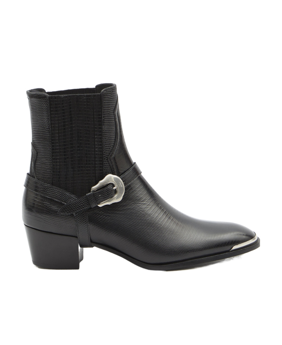 CELINE WESTERN CHELSEA ISAAC BOOT WITH HARNESS AND METAL TOE IN TEJUS STAMPED CALFSKIN