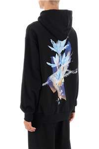 Mcm Floral Print Logo Hoodie In Organic Cotton In Black