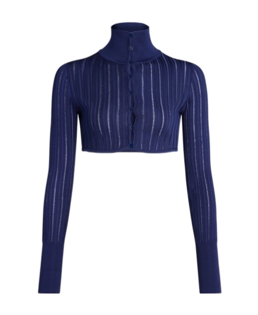 Alaïa High-neck Long-sleeved Sweater In Blue
