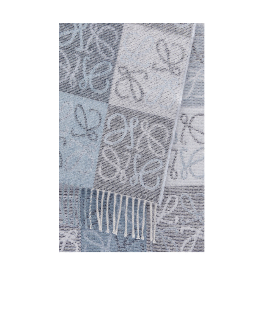 Loewe Checkerboard Fringed Edge Scarf In Gray