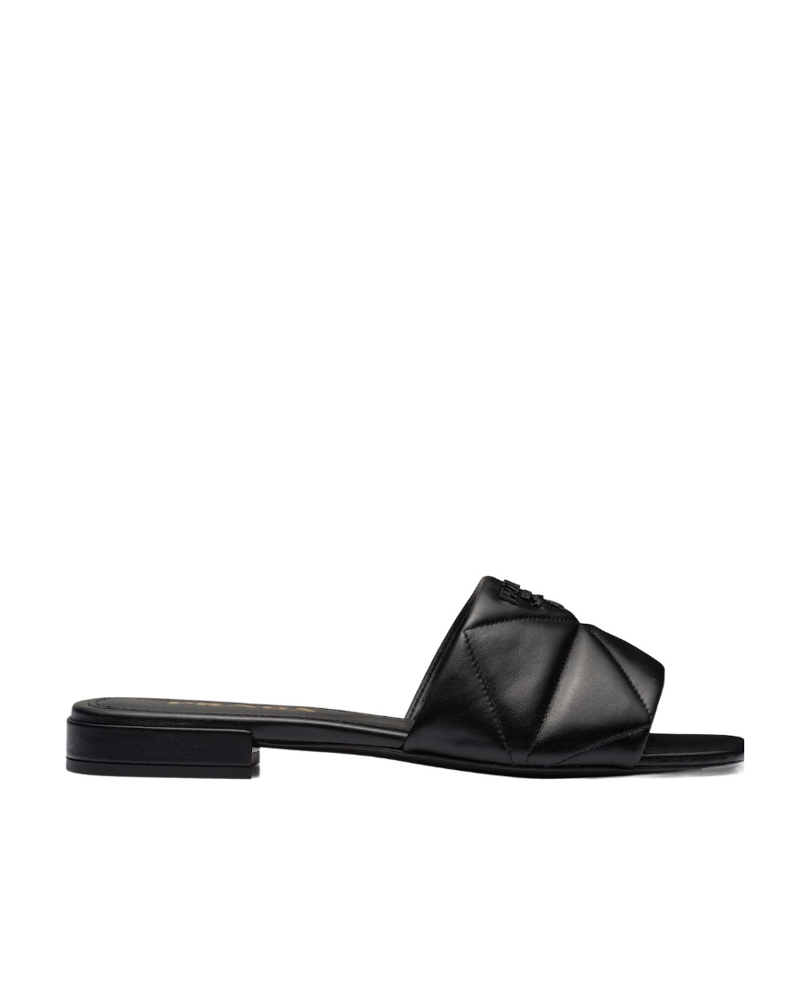Prada Triangle Quilted Sandals In Black
