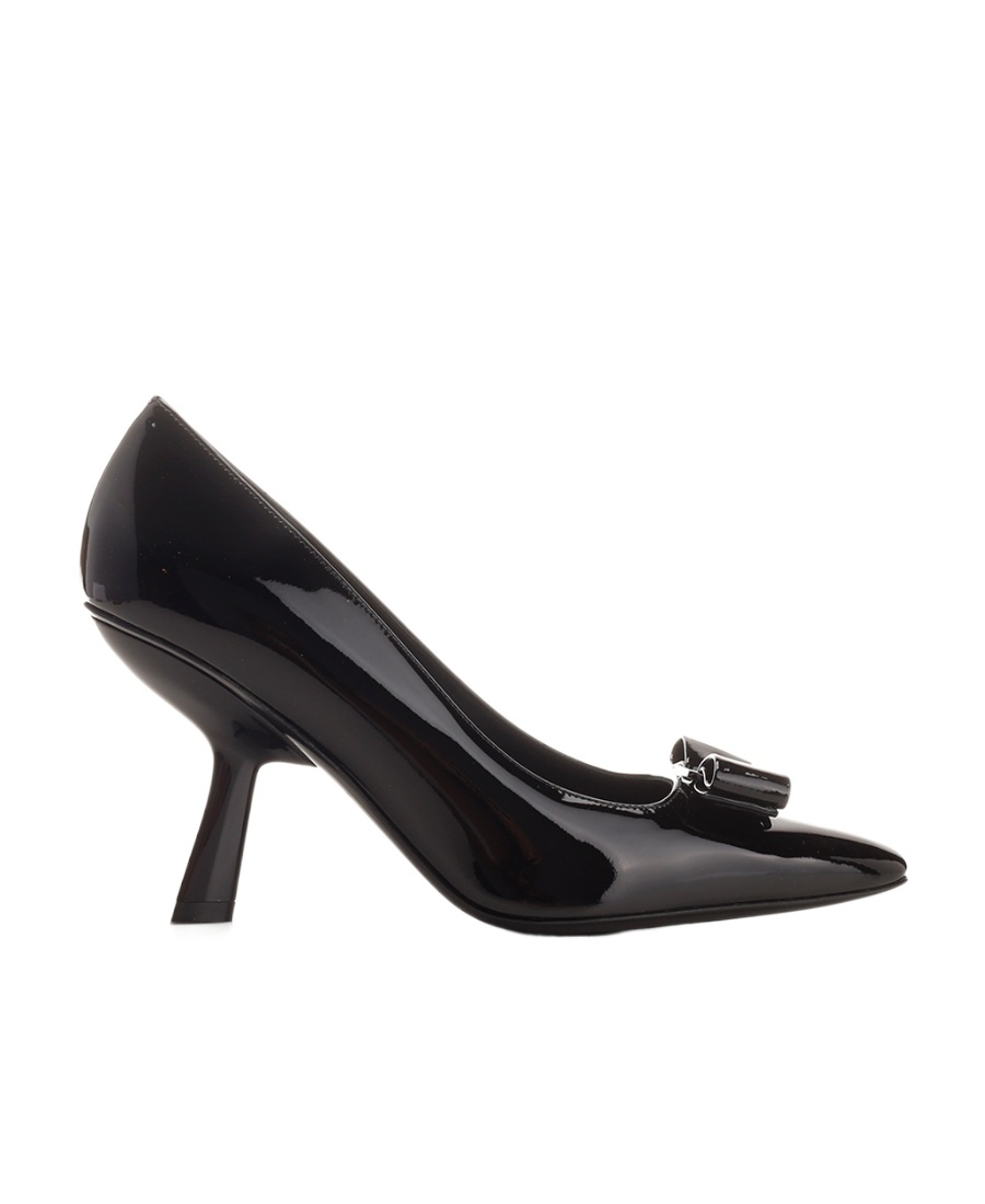 Ferragamo Woman Kitten Heel Pump With Asymmetric Bow In Black