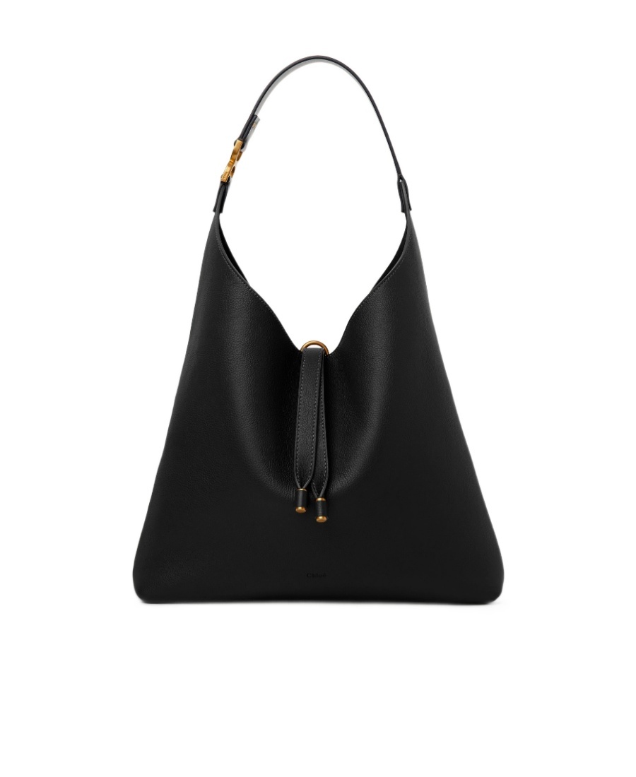 Shop Chloé Marcie Leather Shoulder Bag In Black