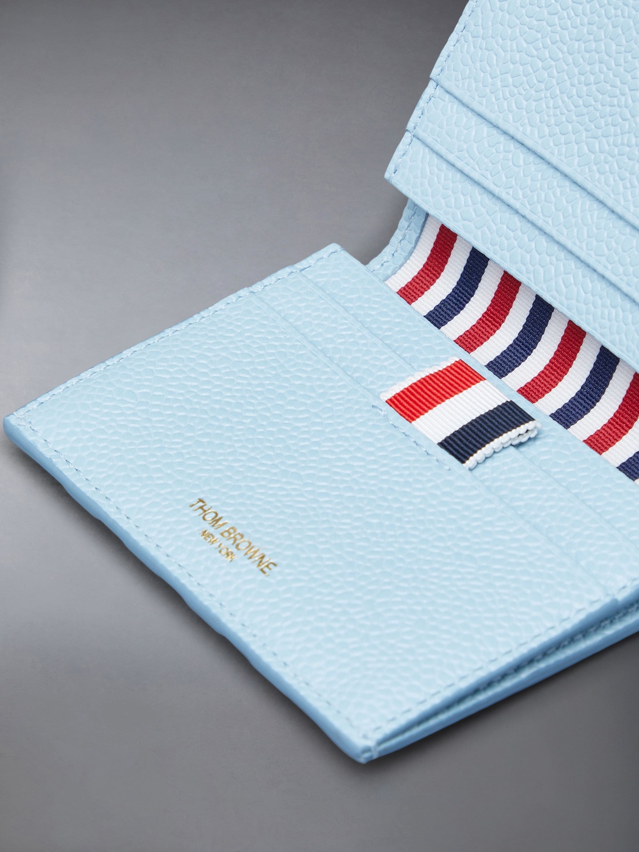 Thom Browne 4-bar Tripe Embellished Cardholder In Blue
