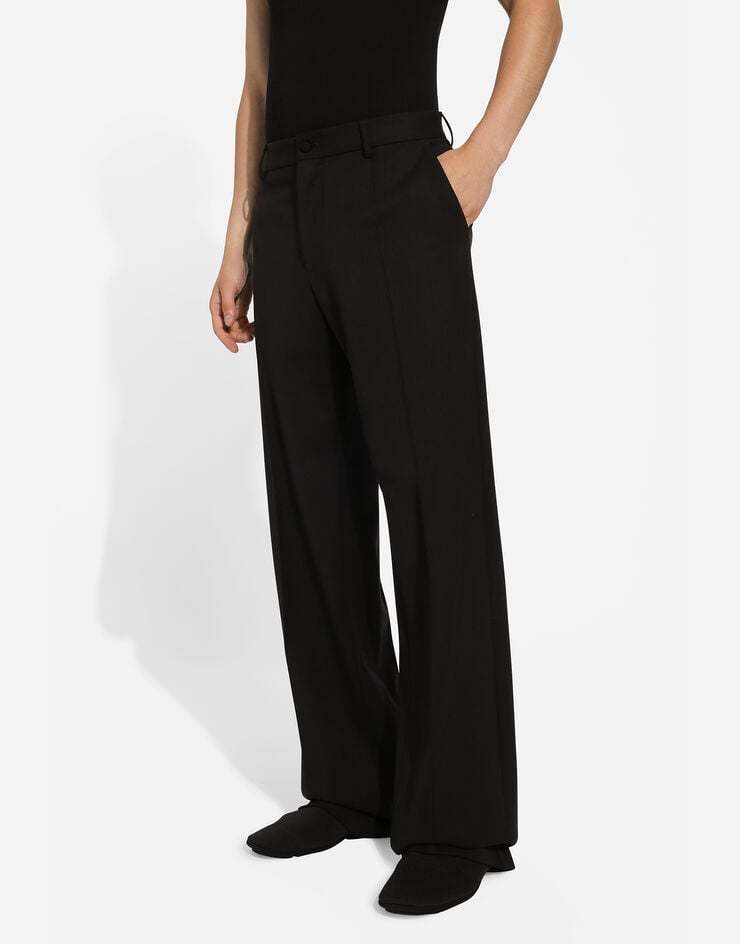 Dolce & Gabbana Virgin Wool Wide-leg Trousers In Black