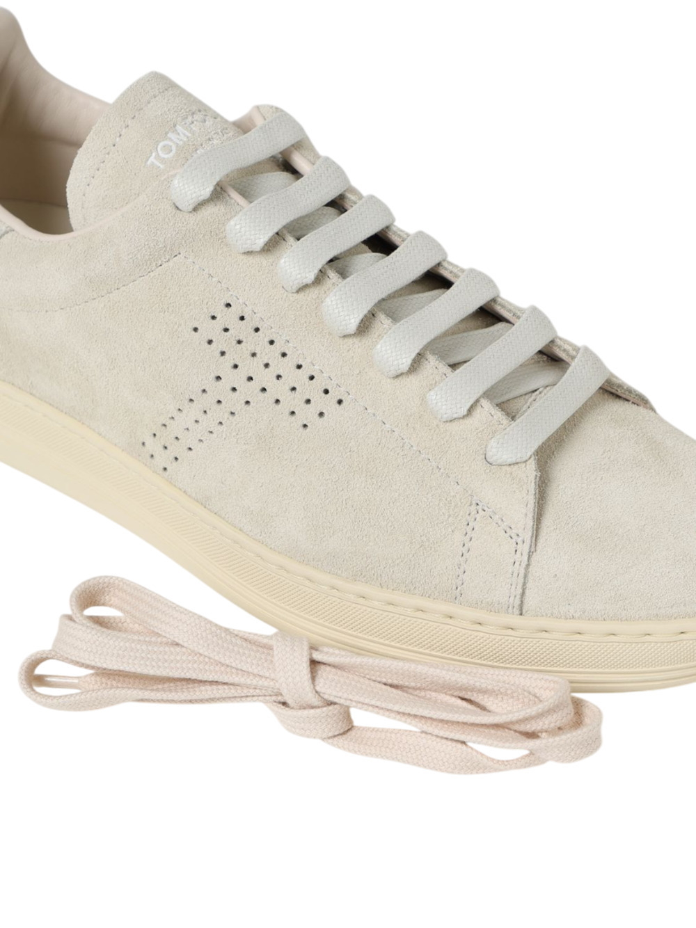 Tom Ford Leather Warwick Sneakers Rubber Sole Perforated Detailing In Nude