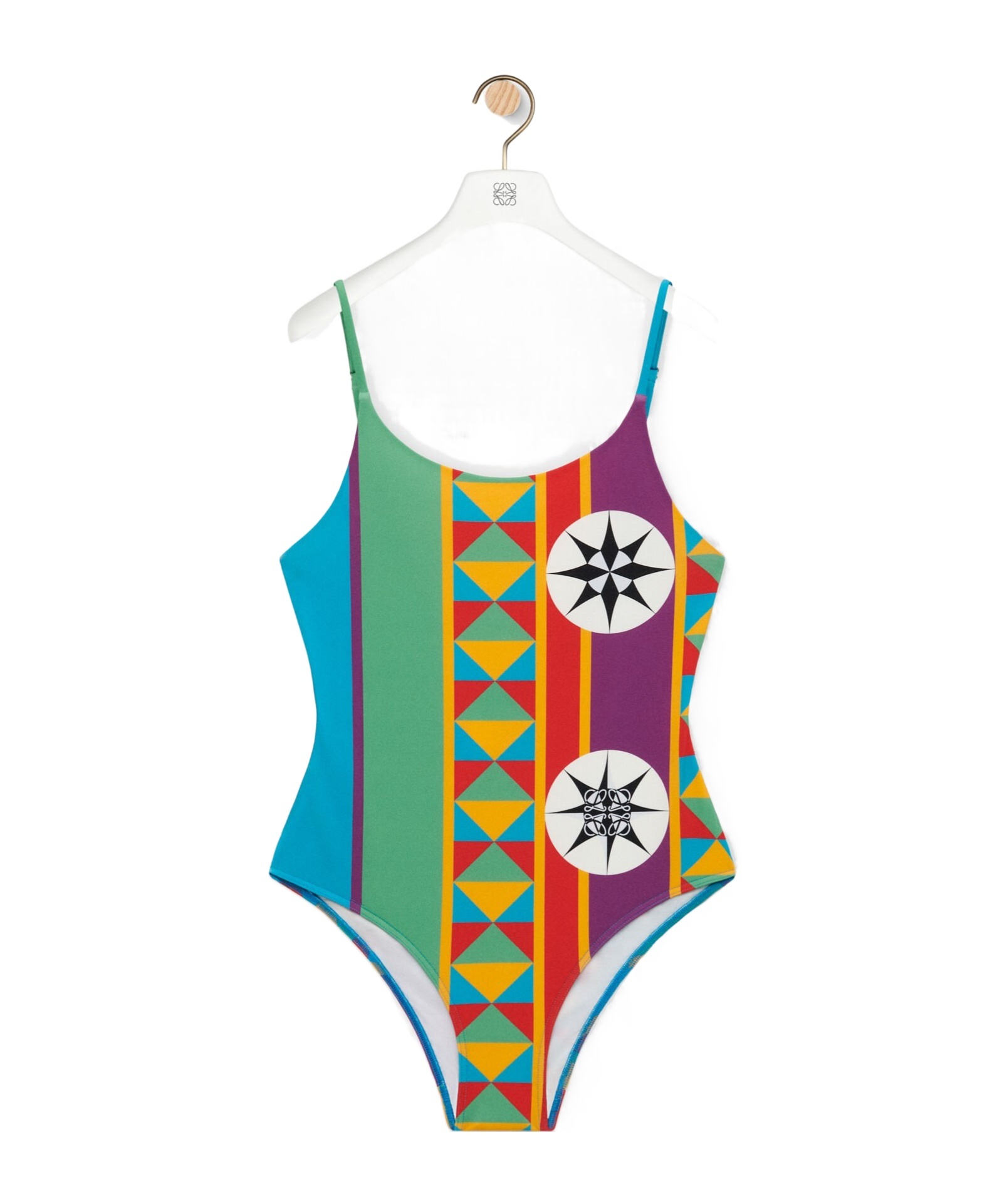 Loewe Anagram Geo Print Low-back One-piece Swimsuit In Multi
