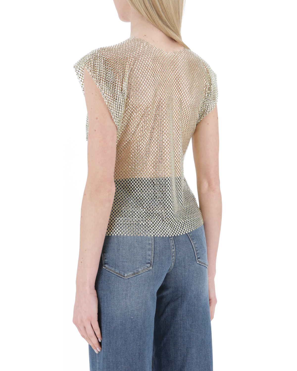 Philosophy Di Lorenzo Serafini Gold Rhinestone Sheer Sleeveless Blouse In Nude