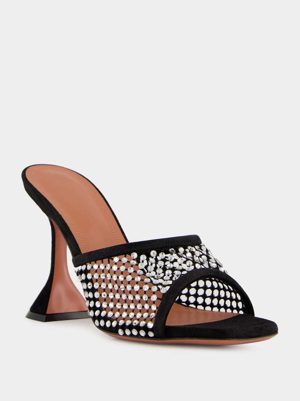 Amina Muaddi Lupita Crystal Mesh High-heeled Sandals In Black