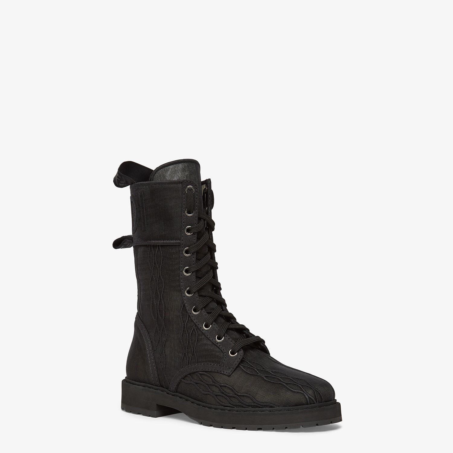 Fendi Signature Biker Embroidered Flat Boots In Black