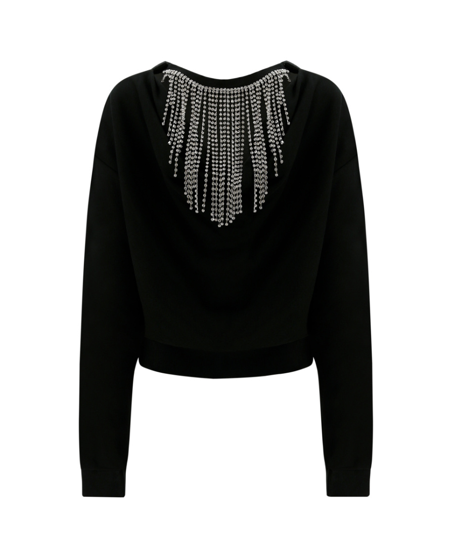 Area Black Crystal Tassel Decorated Pullover In Black