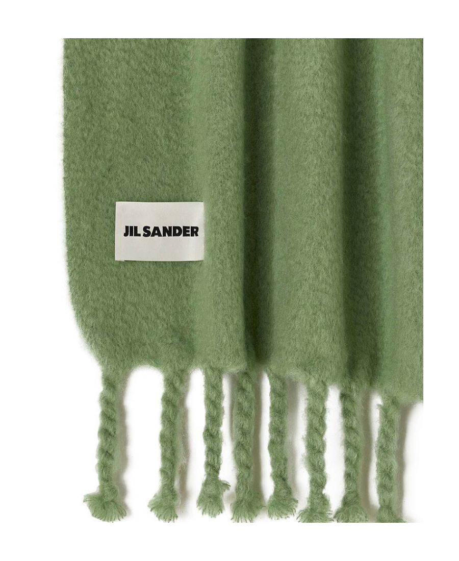 Jil Sander Logo-patch Detail Scarf In Green