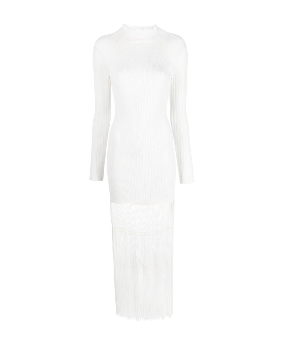 Khaite The Cedar Fringed Knitted Dress In White