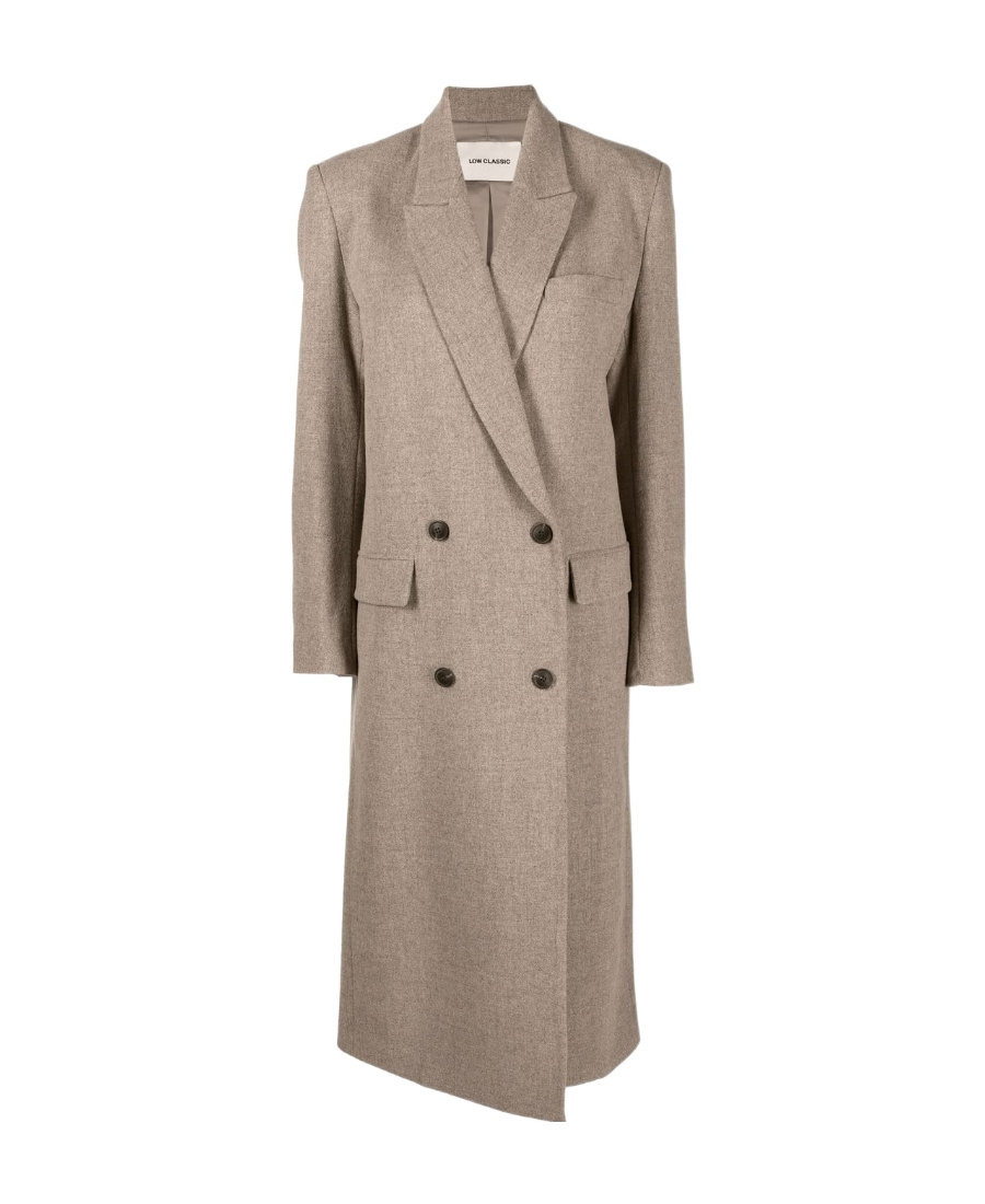 Low Classic Neutral Double-breasted Longline Coat In Nude
