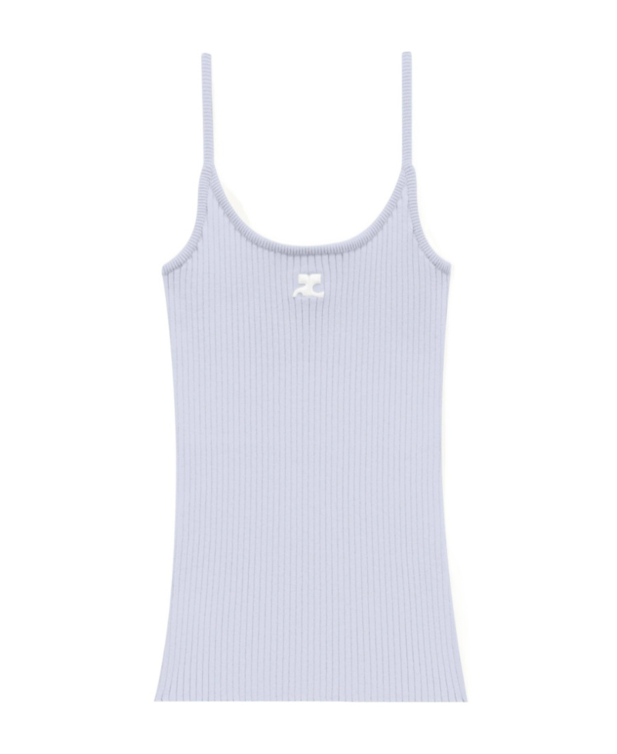 Courrèges Blue Rib Knit Camisole In White
