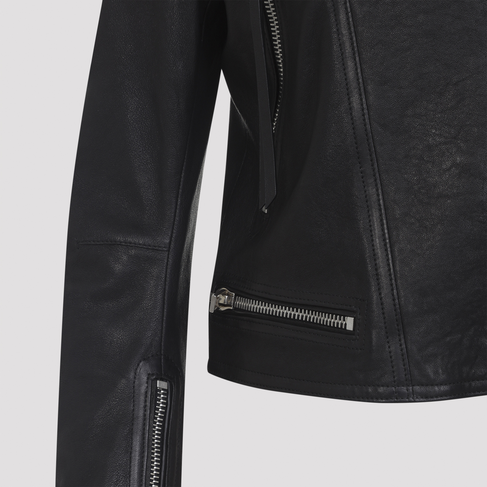 Tom Ford Leather Jacket With Adjustable Waist And Pockets In Black