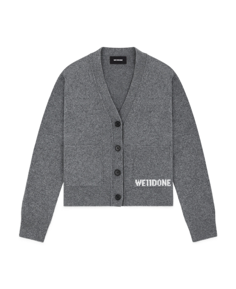 We11 Done Logo-embroidered Knitted Cardigan In Gray