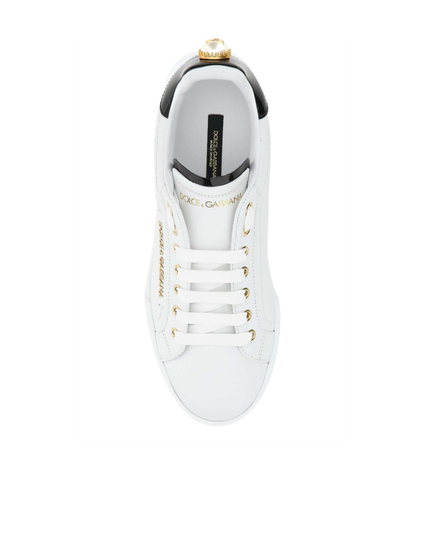 Dolce & Gabbana White Low Top Sneakers With Logo Lettering On The Tongue And Logo Detail On The Heel In Leather Woma In White