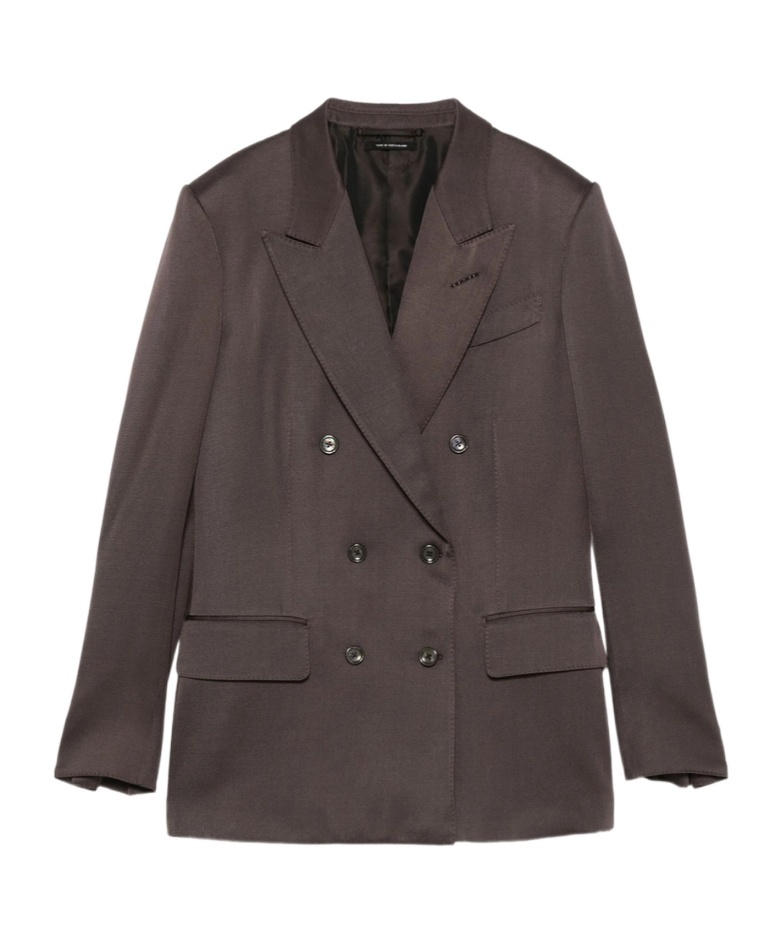 Tom Ford Silk And Wool Twill Double Breasted Jacket In Brown
