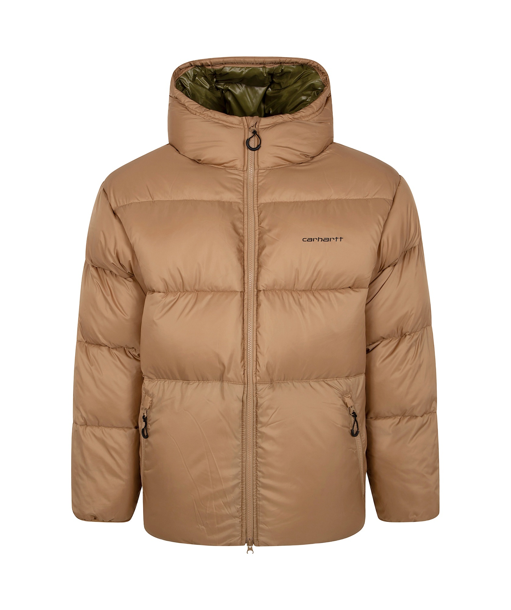 Carhartt Hooded Quilted Jacket Side Pockets In Brown