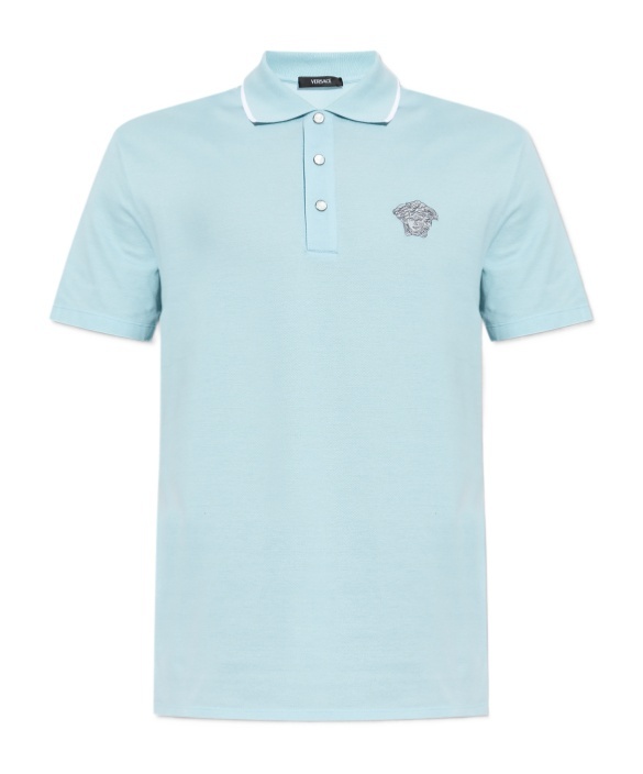 Versace Medusa Embroidered Polo T-shirt In Blue