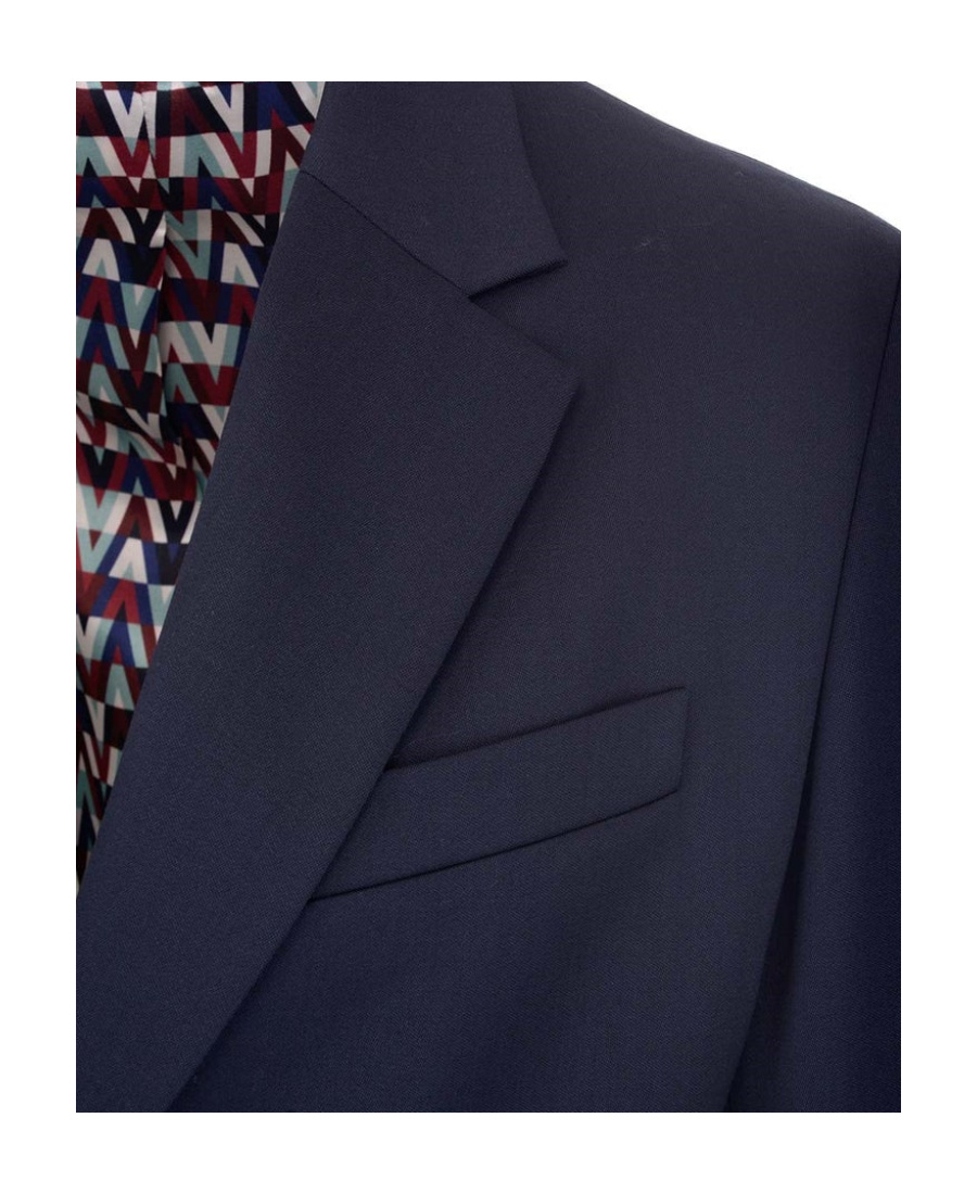 Valentino Navy Blue Single-breasted Blazer In Black