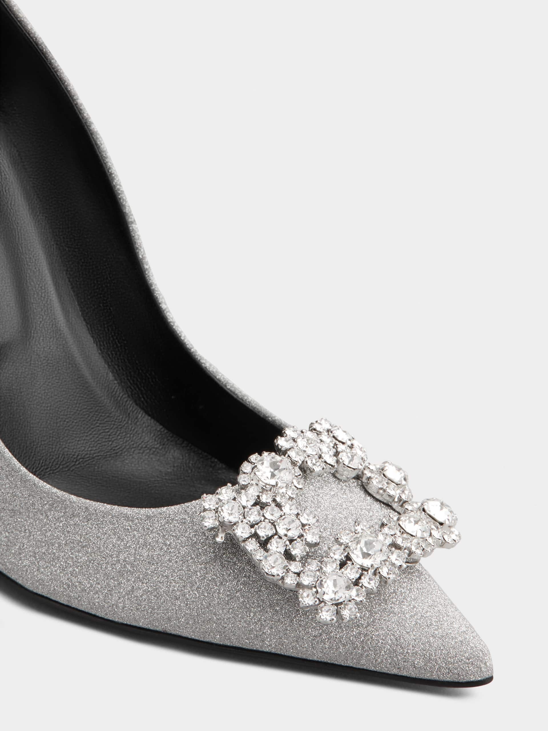 Roger Vivier 100 Crystal Flower Buckle Pumps In Glitter Fabric In Silver