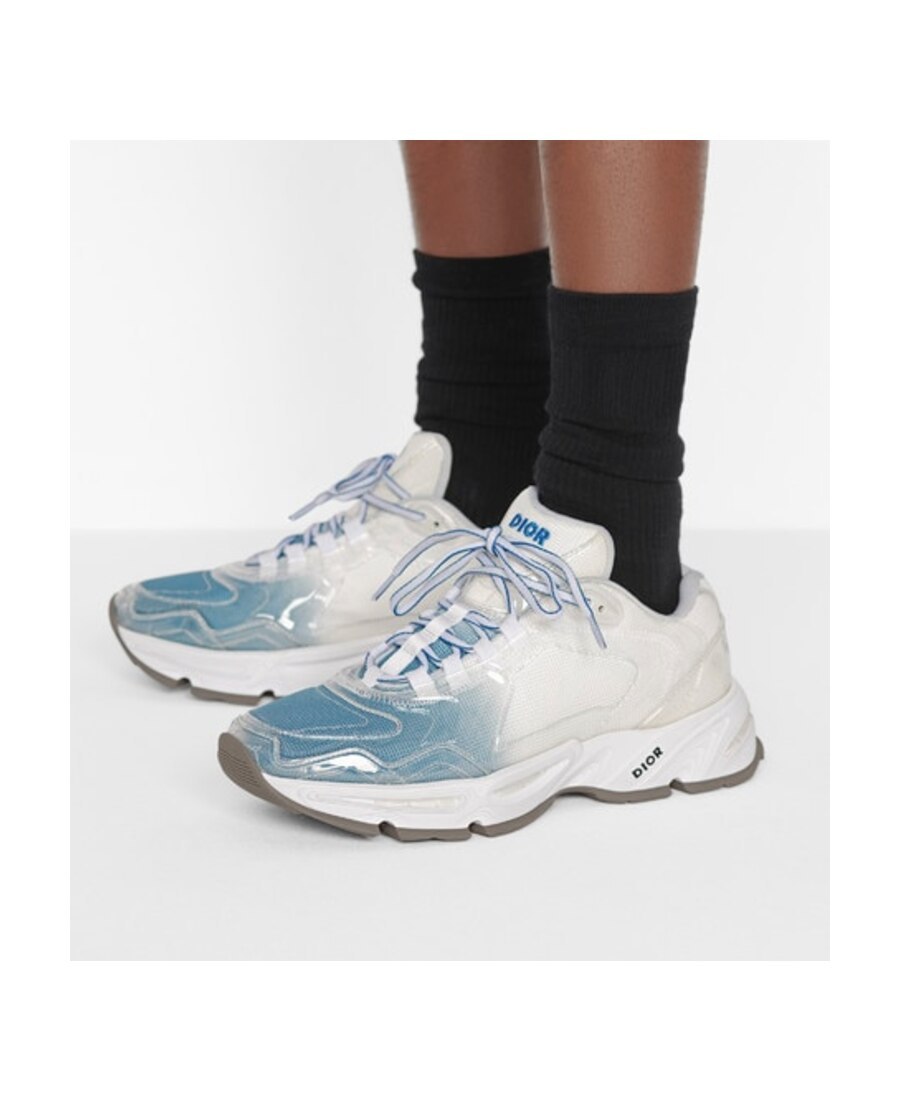 Dior Blue Mesh Flat Casual Sneakers In White