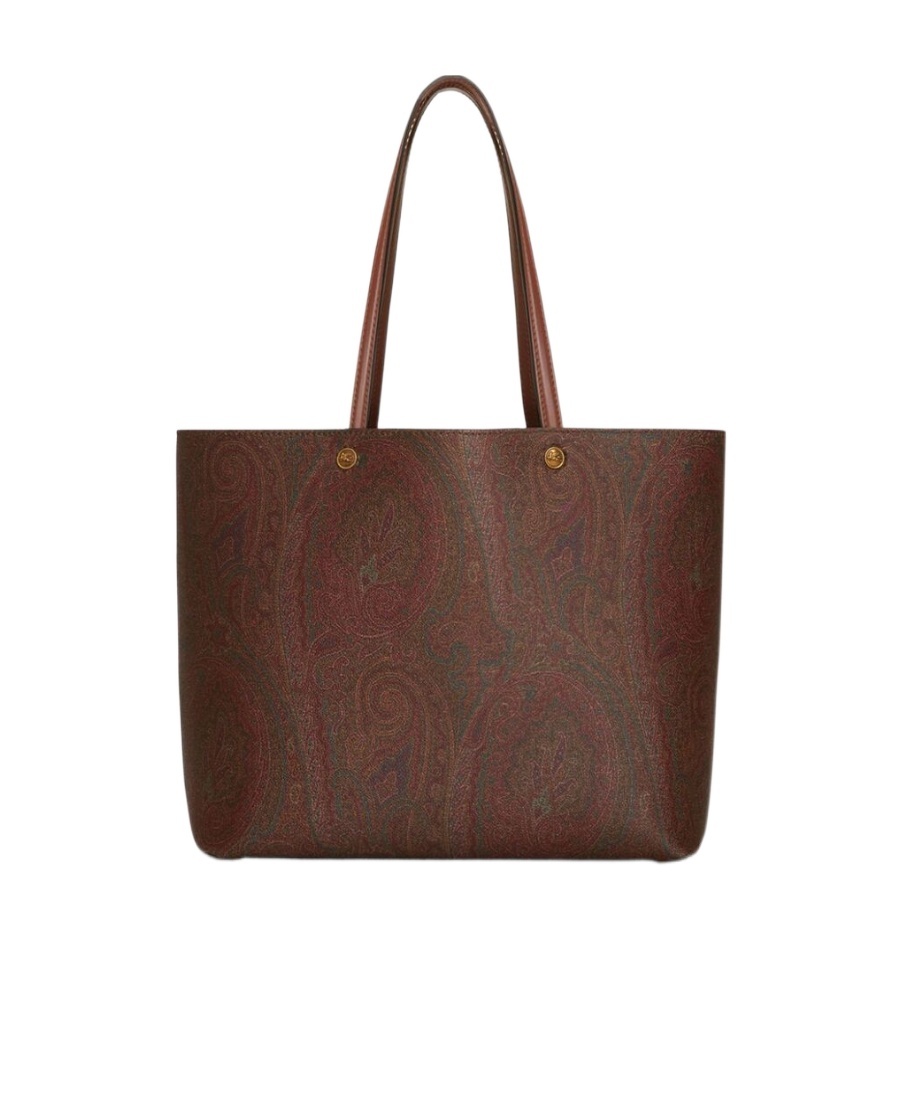 Etro Medium Canvas Shopping Bag With Paisley Pattern In Brown