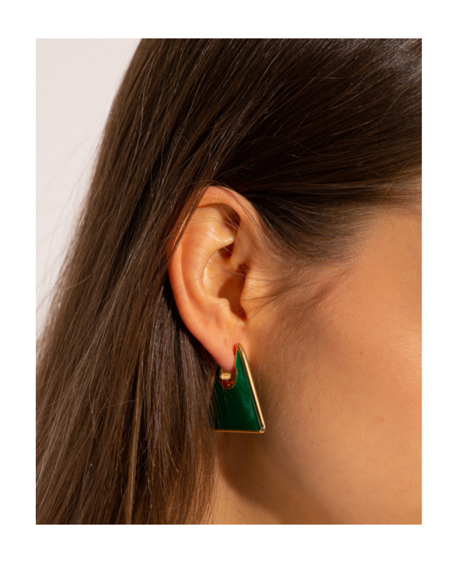 Bottega Veneta Triangle Enamel Earrings In Green