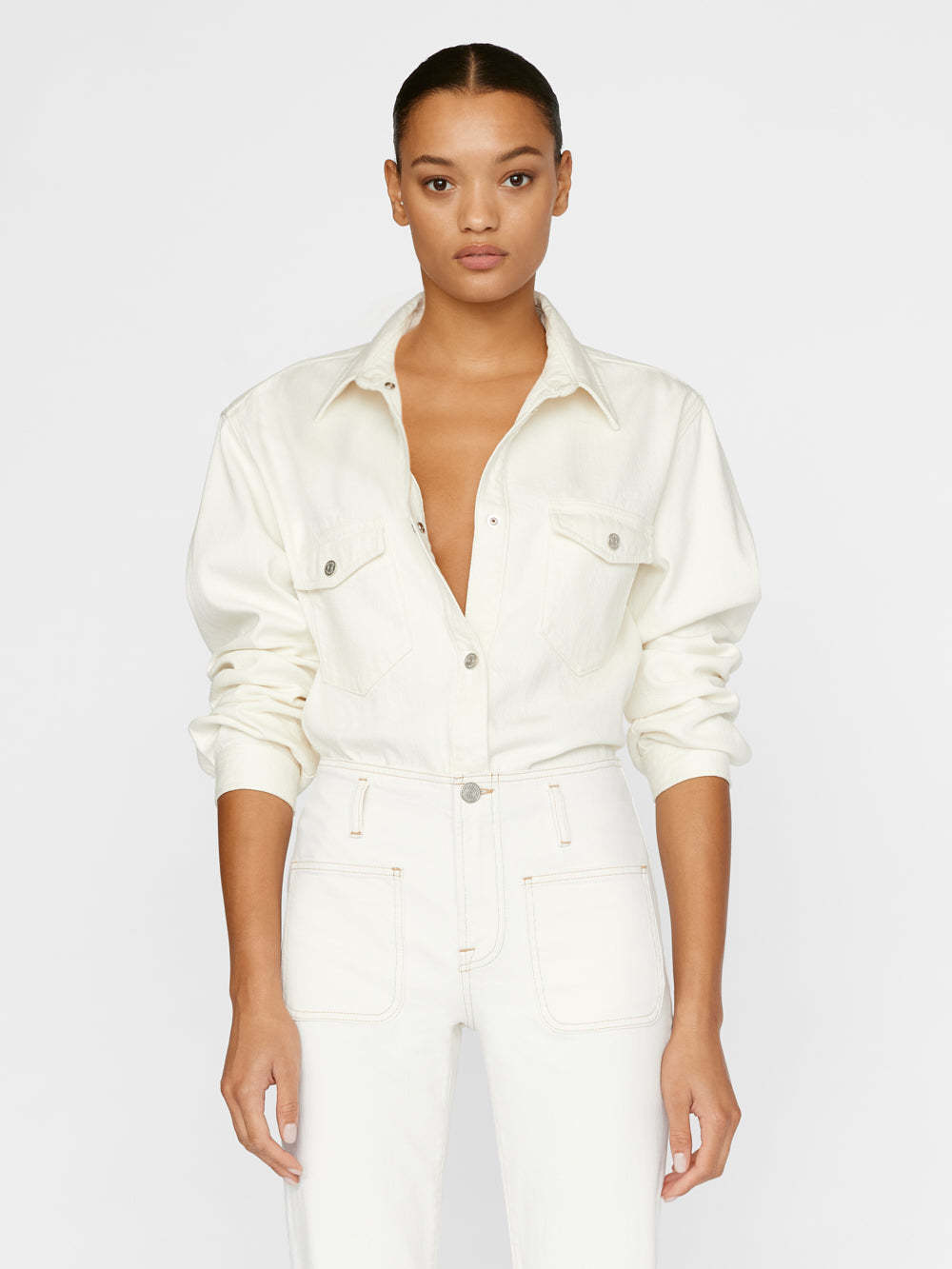 Frame Long-sleeved Buttoned Shirt In White
