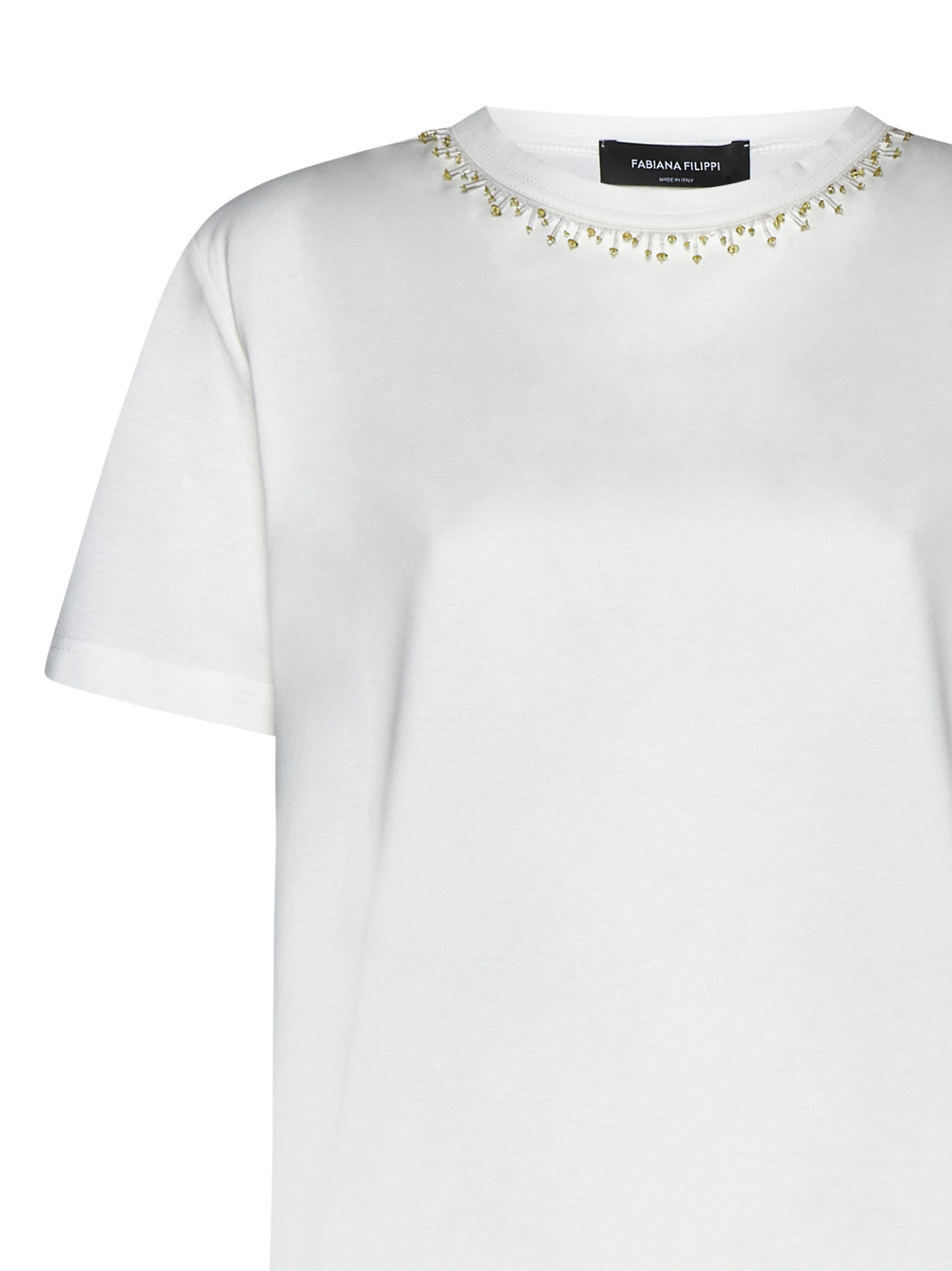 Fabiana Filippi Rhinestone Cotton T-shirt In White
