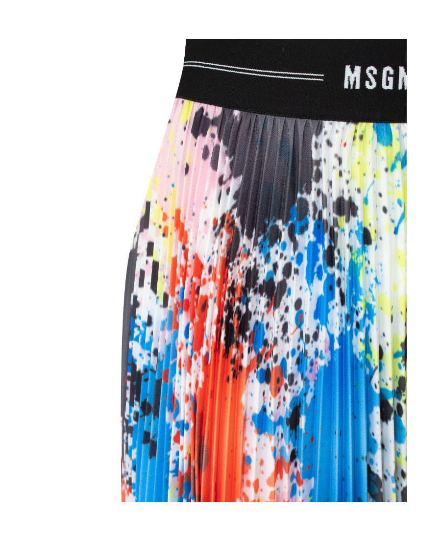 MSGM SPLATTER-PRINT PLEATED MIDI SKIRT