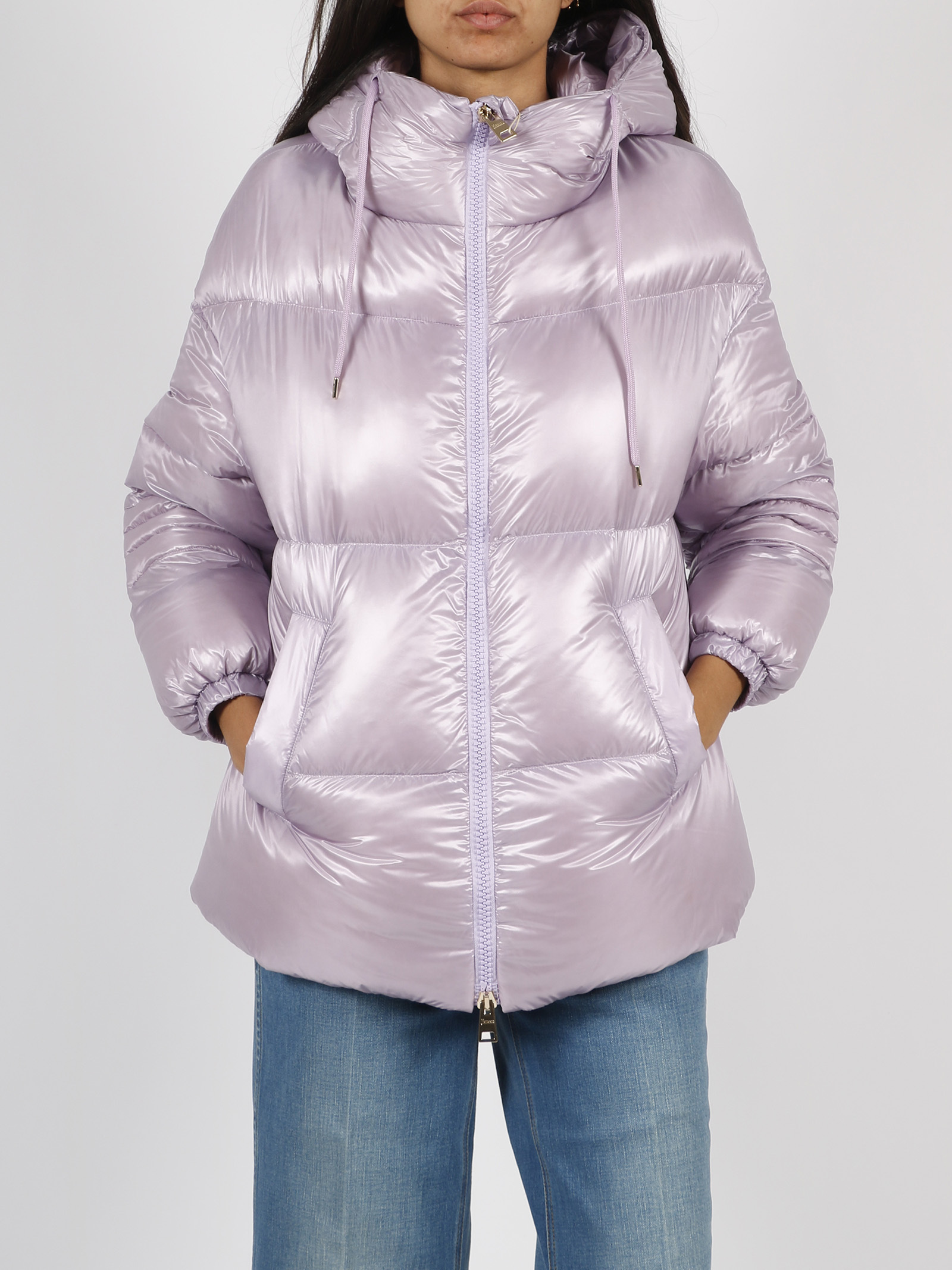 Herno Metallic Hooded Down Jacket In Purple