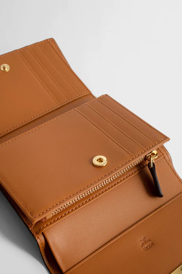 Mcm Logo Printed Wallet In Brown